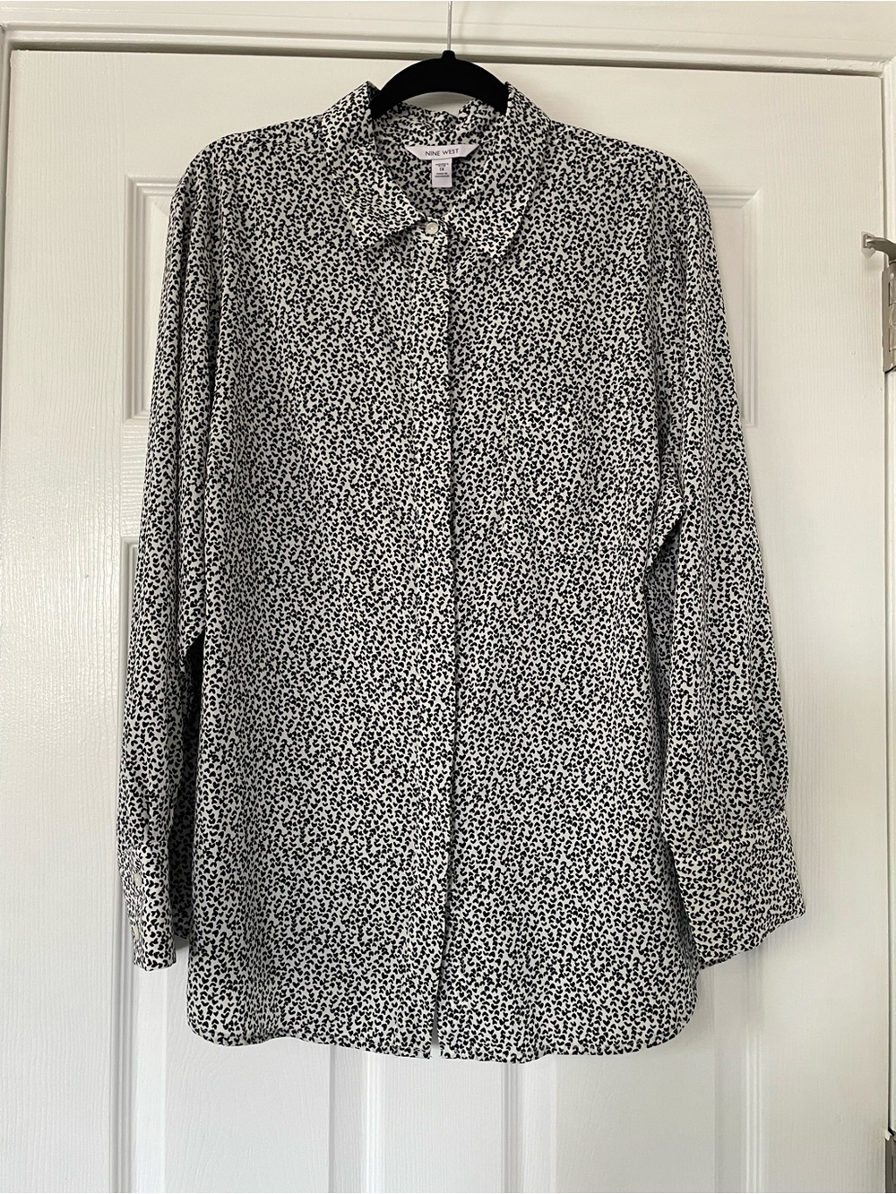 Nine West Black and White Speckled Button-Down Shirt